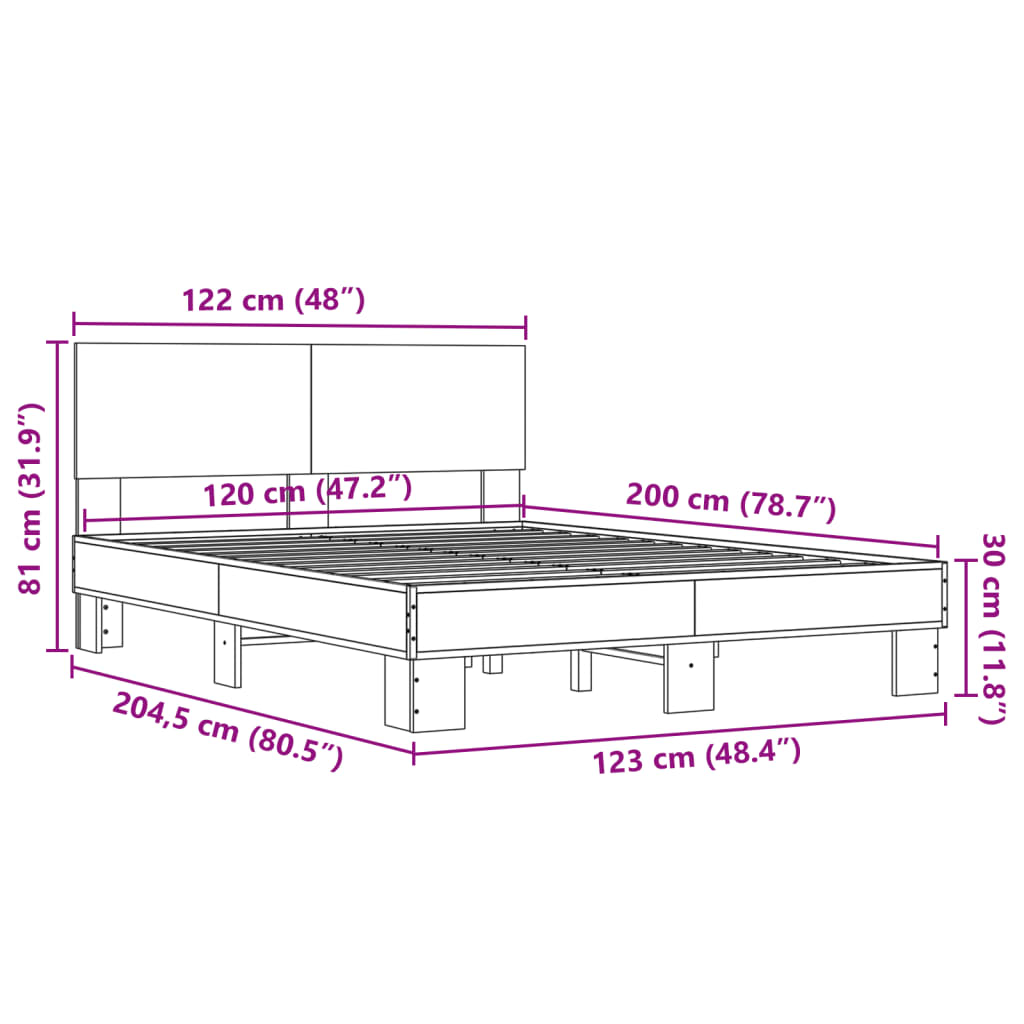 vidaXL Okvir kreveta boja hrasta 120x200 cm konstruirano drvo i metal