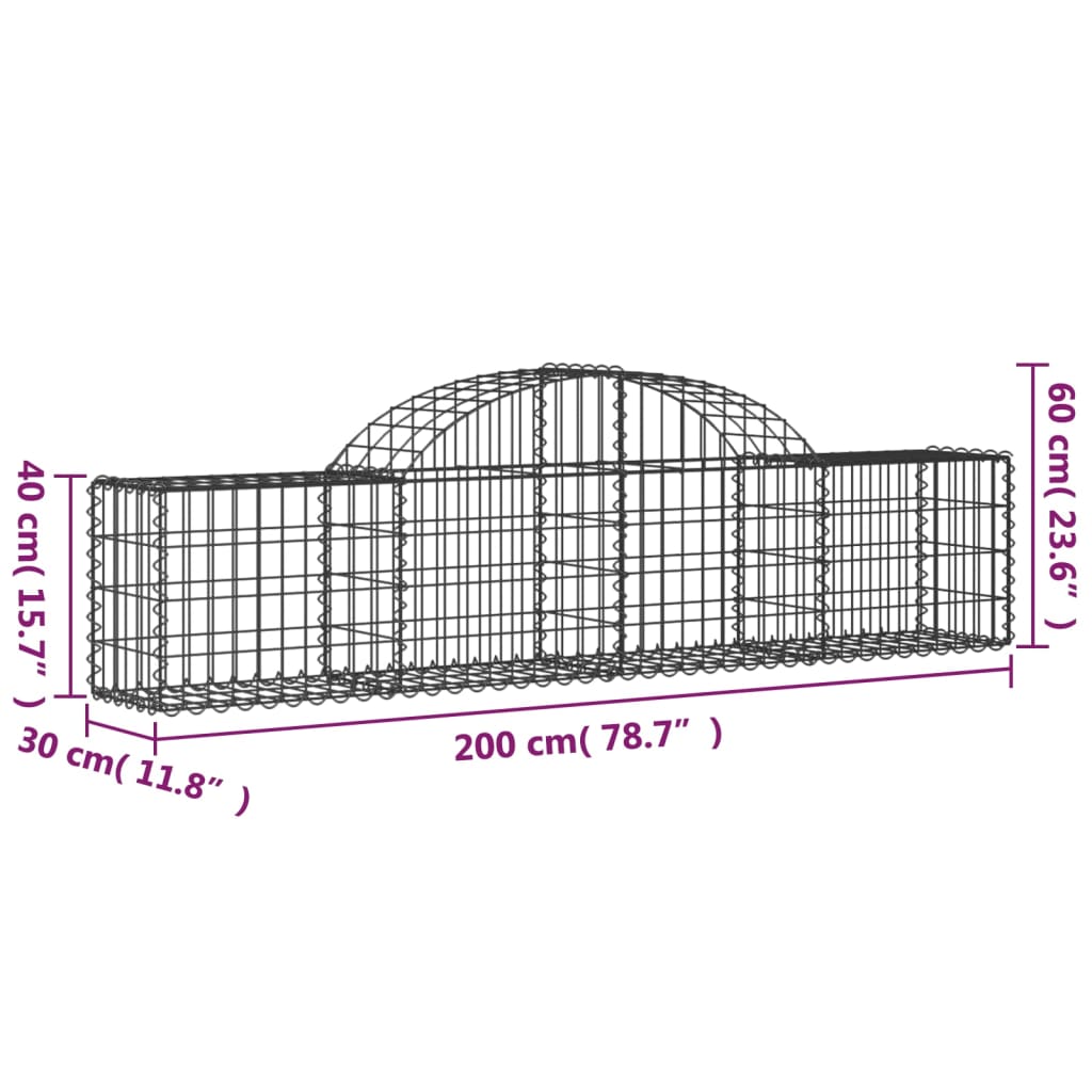 vidaXL Lučne gabionske košare 4 kom 200x30x40/60 cm pocinčano željezo