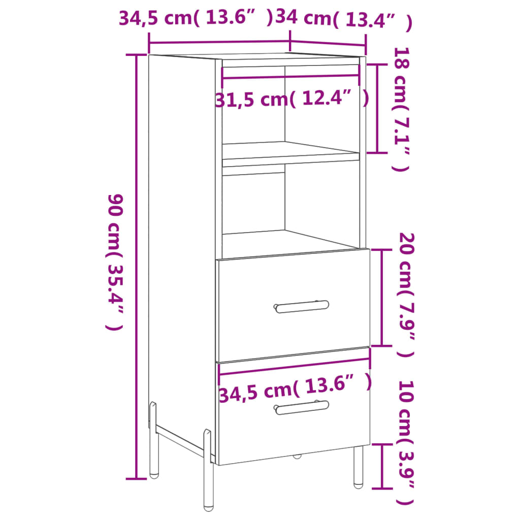 vidaXL Komoda boja smeđeg hrasta 34,5 x 34 x 90 cm konstruirano drvo