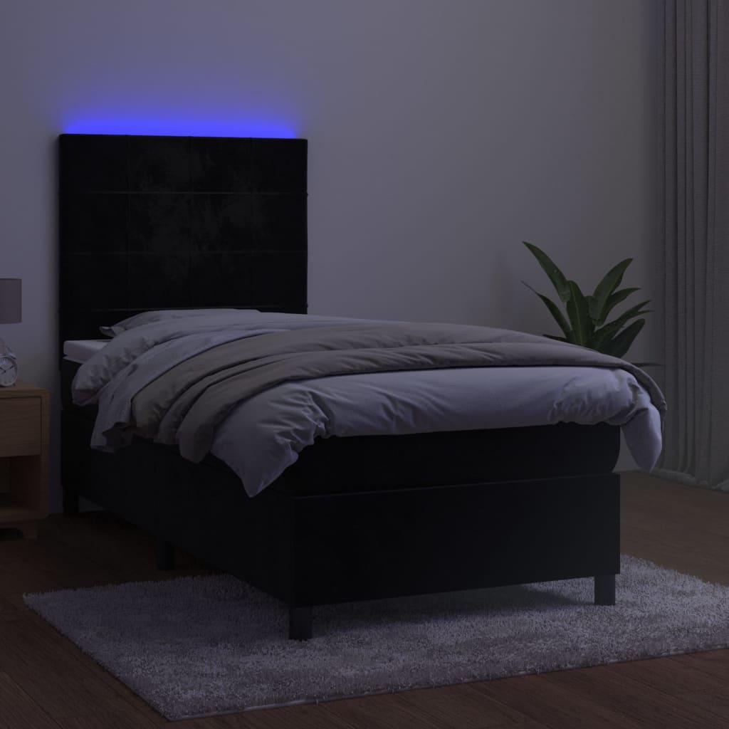 vidaXL Krevet box spring s madracem LED crni 90x190 cm baršun