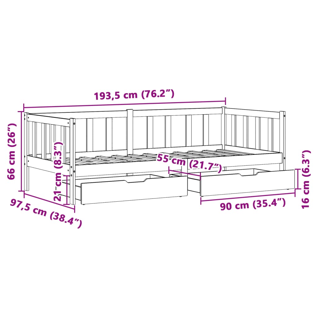 vidaXL Dnevni krevet s ladicama bez madraca 80x200 cm masivno drvo