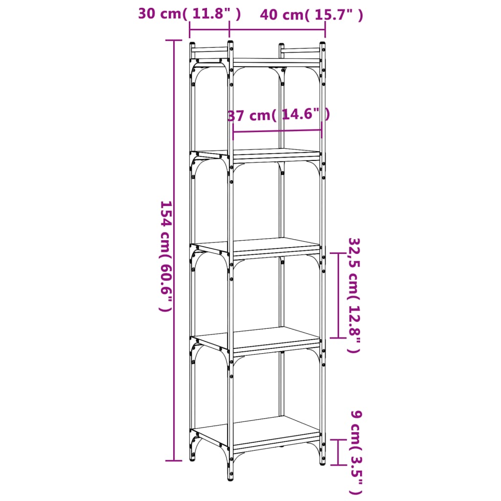 vidaXL Regal za knjige s 5 razina crni 40x30x154 cm konstruirano drvo