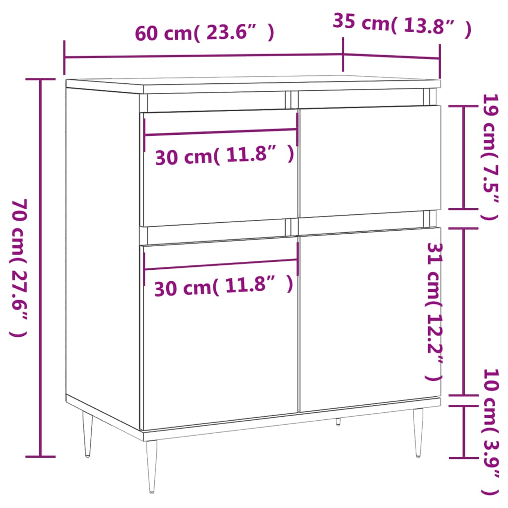 vidaXL Komoda boja smeđeg hrasta 60 x 35 x 70 cm konstruirano drvo