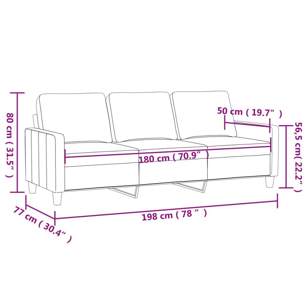 vidaXL Trosjed od tkanine svjetlosivi 180 cm