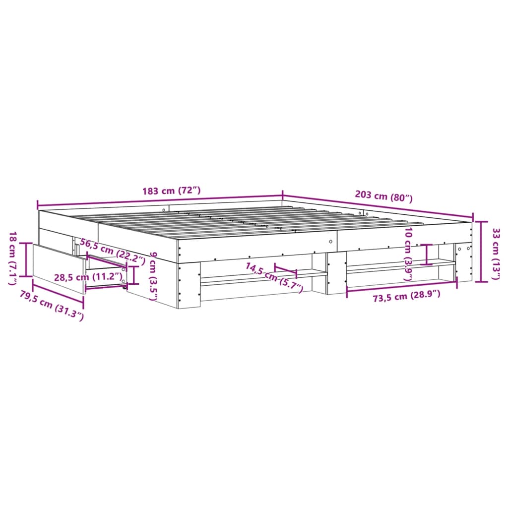 vidaXL Okvir za krevet boja hrasta 180x200 cm konstruirano drvo