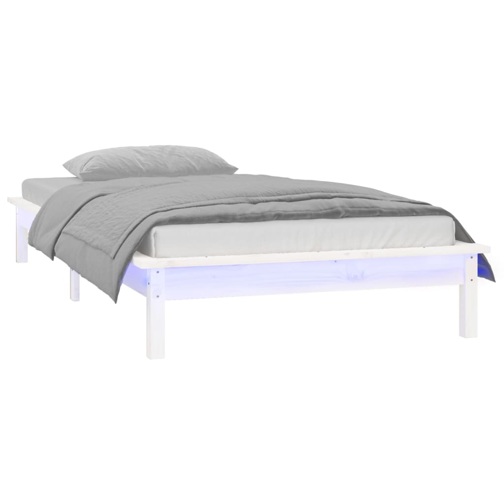 vidaXL LED okvir za krevet bijeli 100 x 200 cm od masivnog drva