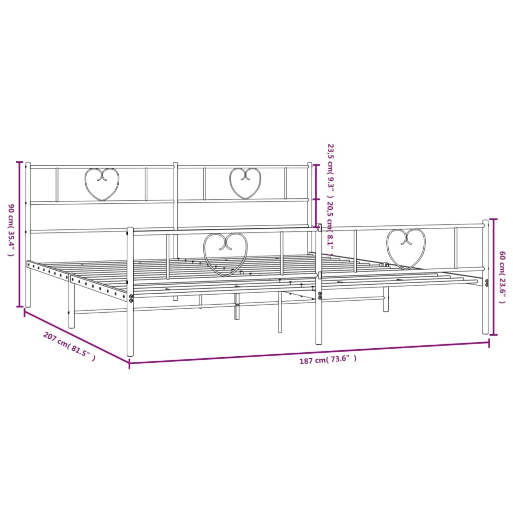 vidaXL Metalni okvir krevet bez madraca s podnožjem crni 180x200 cm