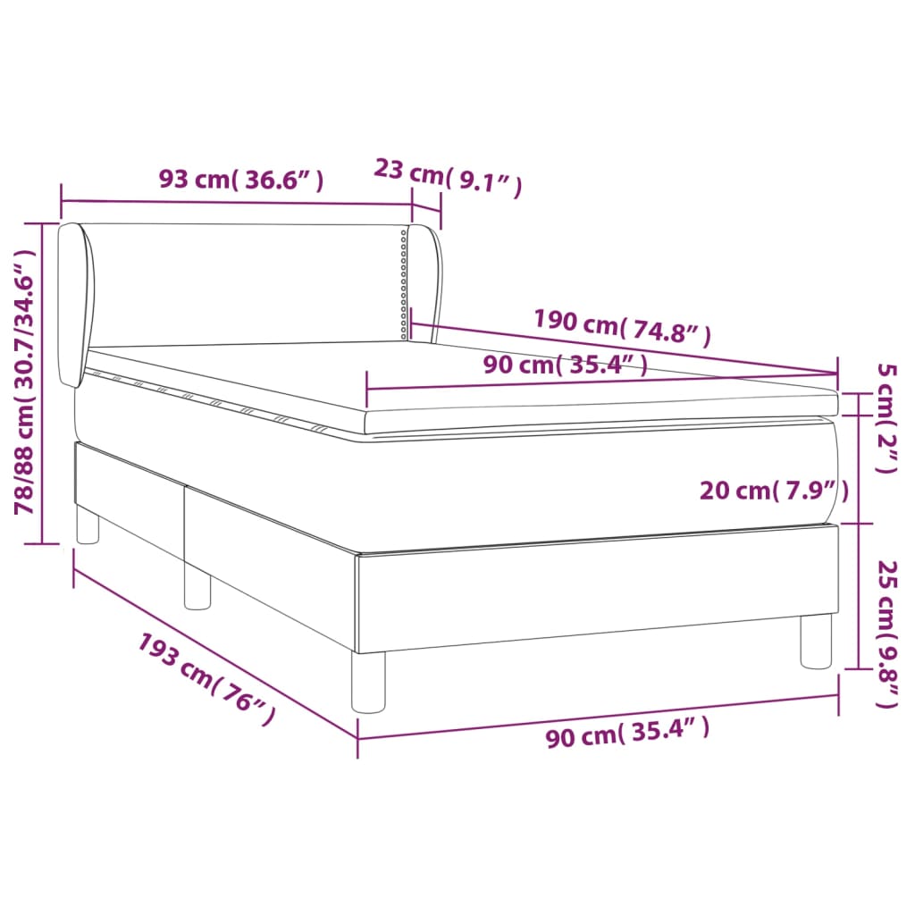 vidaXL Box spring krevet s madracem svjetlosivi 90x190 cm baršunasti