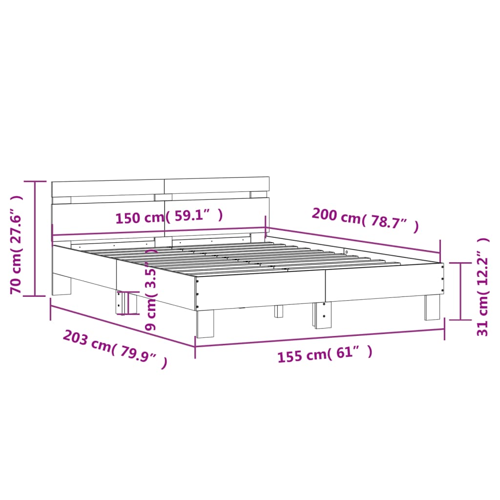 vidaXL Okvir kreveta s uzglavljem boja hrasta 150 x 200 cm drveni