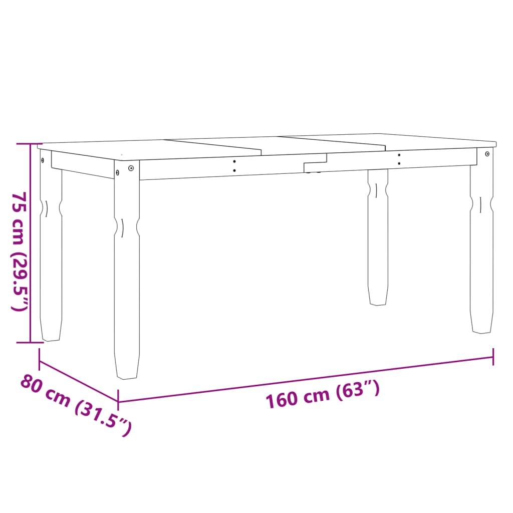 vidaXL Blagovaonski stol Corona 160x80x75 cm od masivne borovine