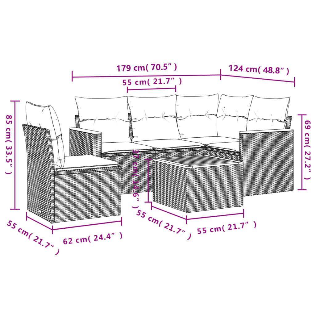 vidaXL 6-dijelni set vrtnih sofa s jastucima bež od poliratana