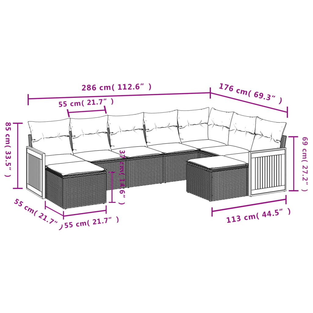 vidaXL 9-dijelni set vrtnih sofa s jastucima bež od poliratana