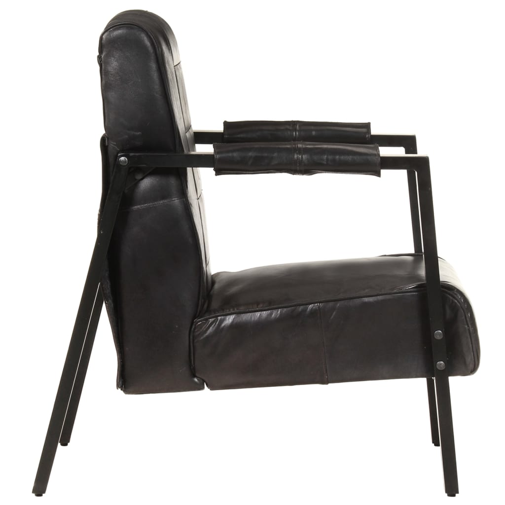 vidaXL Fotelja od prave kozje kože 60 x 80 x 87 cm crna