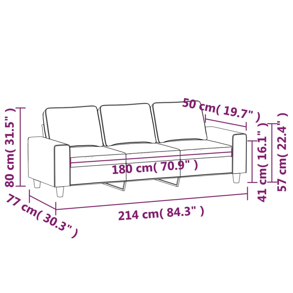 vidaXL Trosjed od tkanine svjetložuti 180 cm