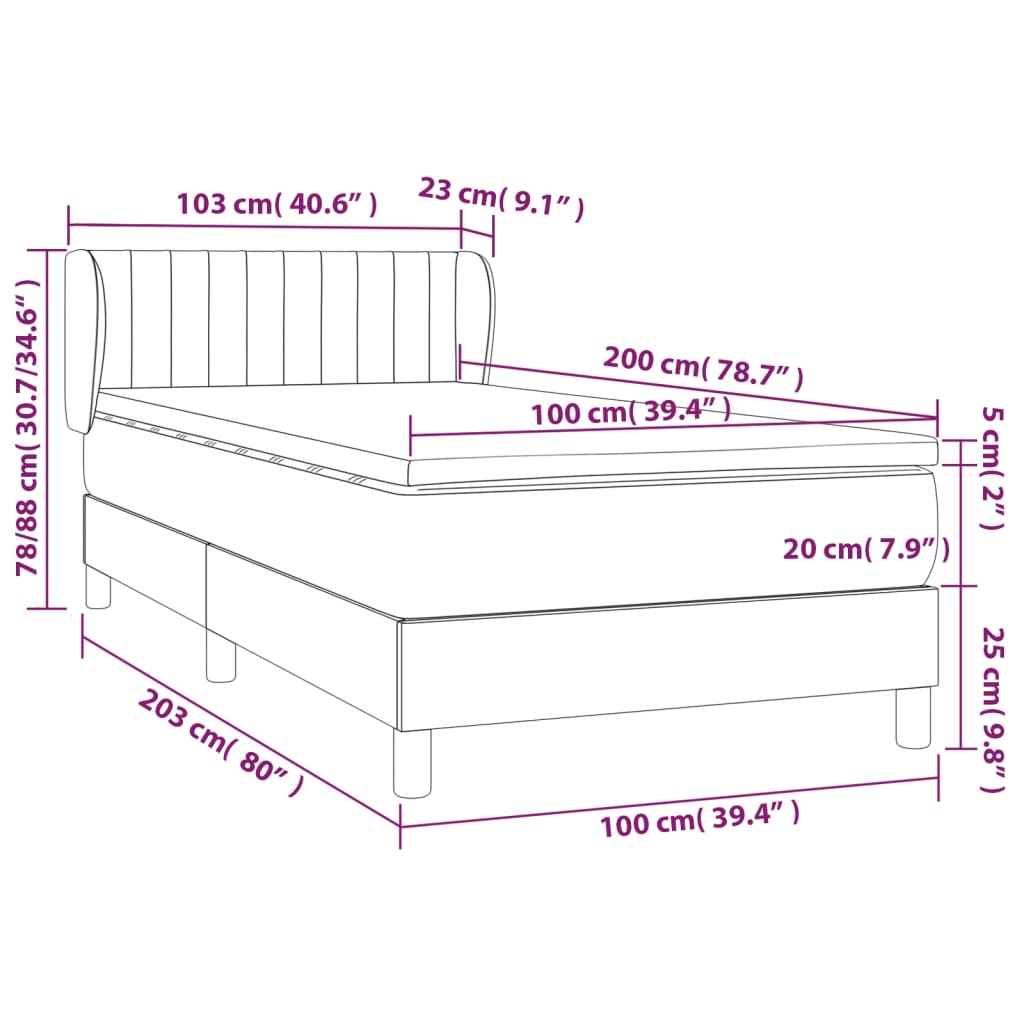 vidaXL Box spring krevet s madracem ružičasti 100x200 cm baršunasti