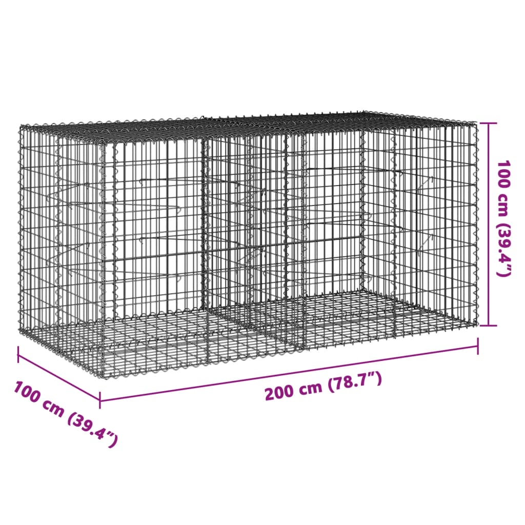 vidaXL Gabionska košara s poklopcem 200x100x100 cm pocinčano željezo