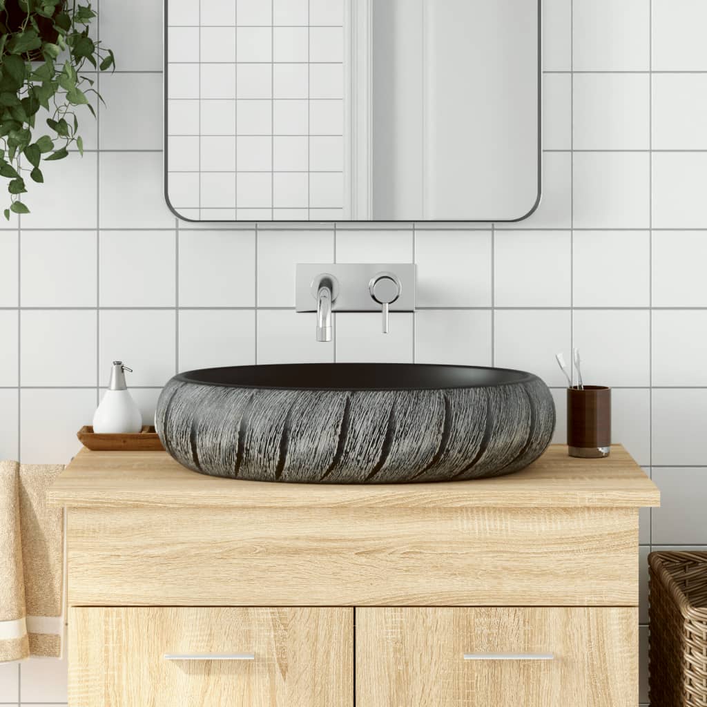 vidaXL Nadgradni umivaonik crno-sivi ovalni 59x40x15 cm keramički
