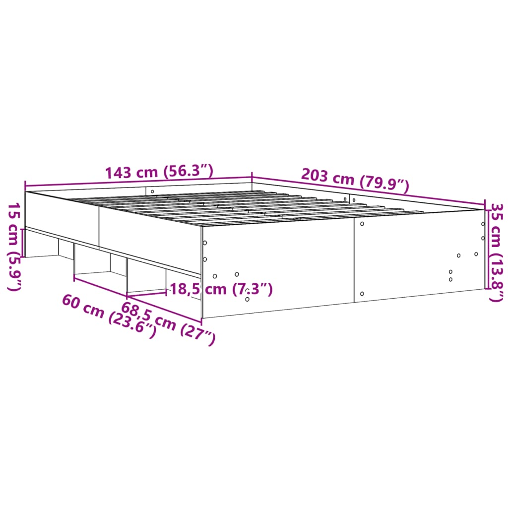 vidaXL Okvir kreveta smeđa boja hrasta 140 x 200 cm konstruirano drvo