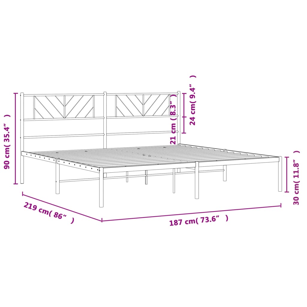 vidaXL Metalni okvir za krevet s uzglavljem bijeli 183x213 cm