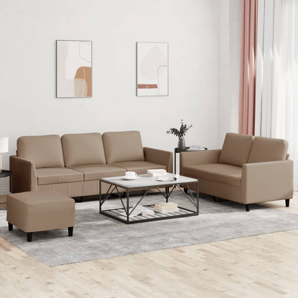 vidaXL 3-dijelni set sofa s jastucima boja cappuccina od umjetne kože