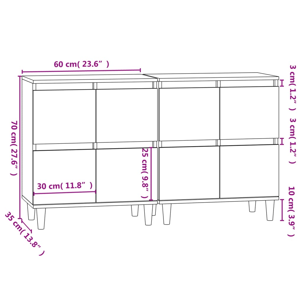 vidaXL Komoda 2 kom boja hrasta sonome 60x35x70 cm konstruirano drvo