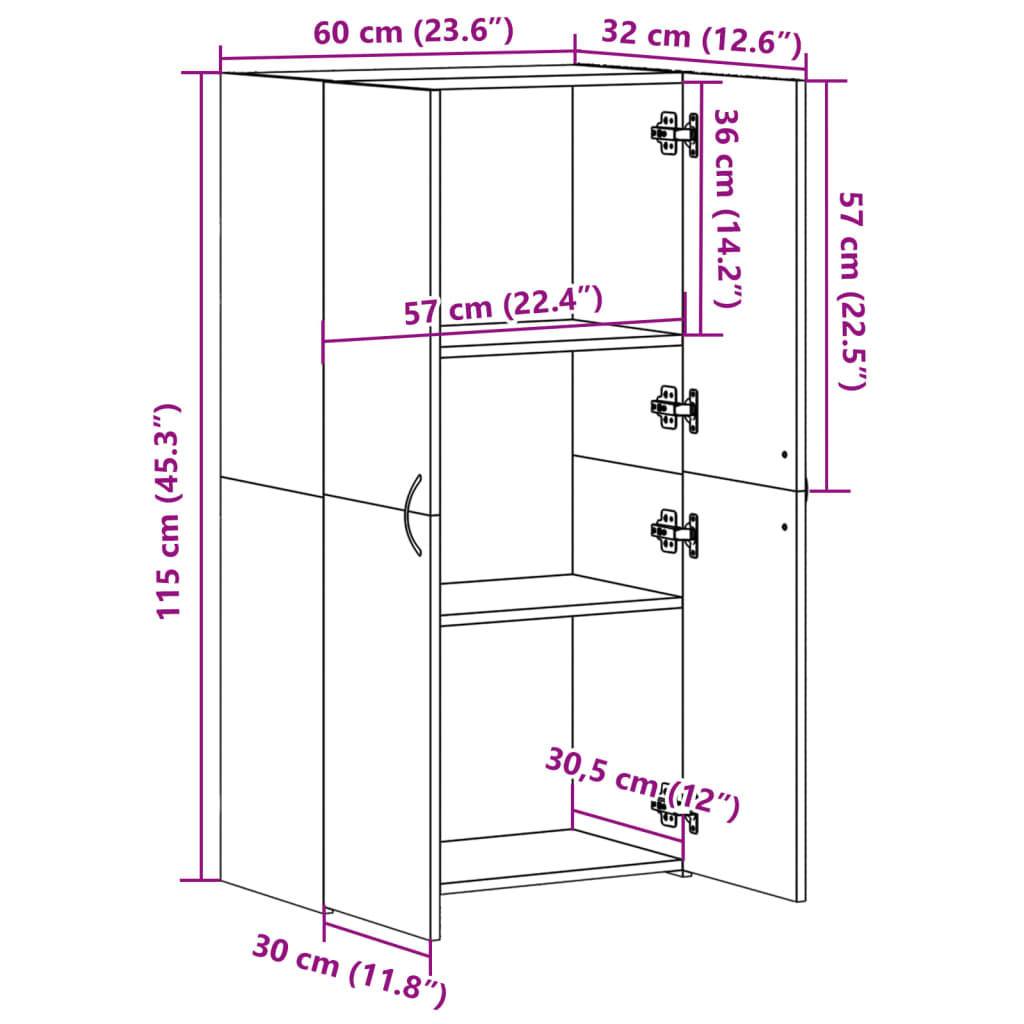 vidaXL Ormarić za spise boja hrasta 60x32x115 cm od konstruiranog drva