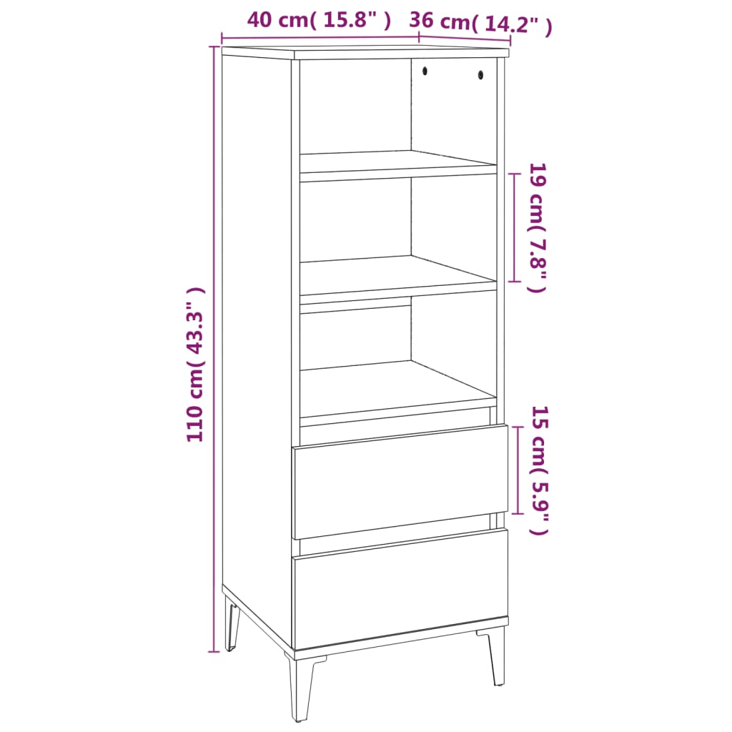 vidaXL Visoka komoda bijela 40 x 36 x 110 cm od konstruiranog drva