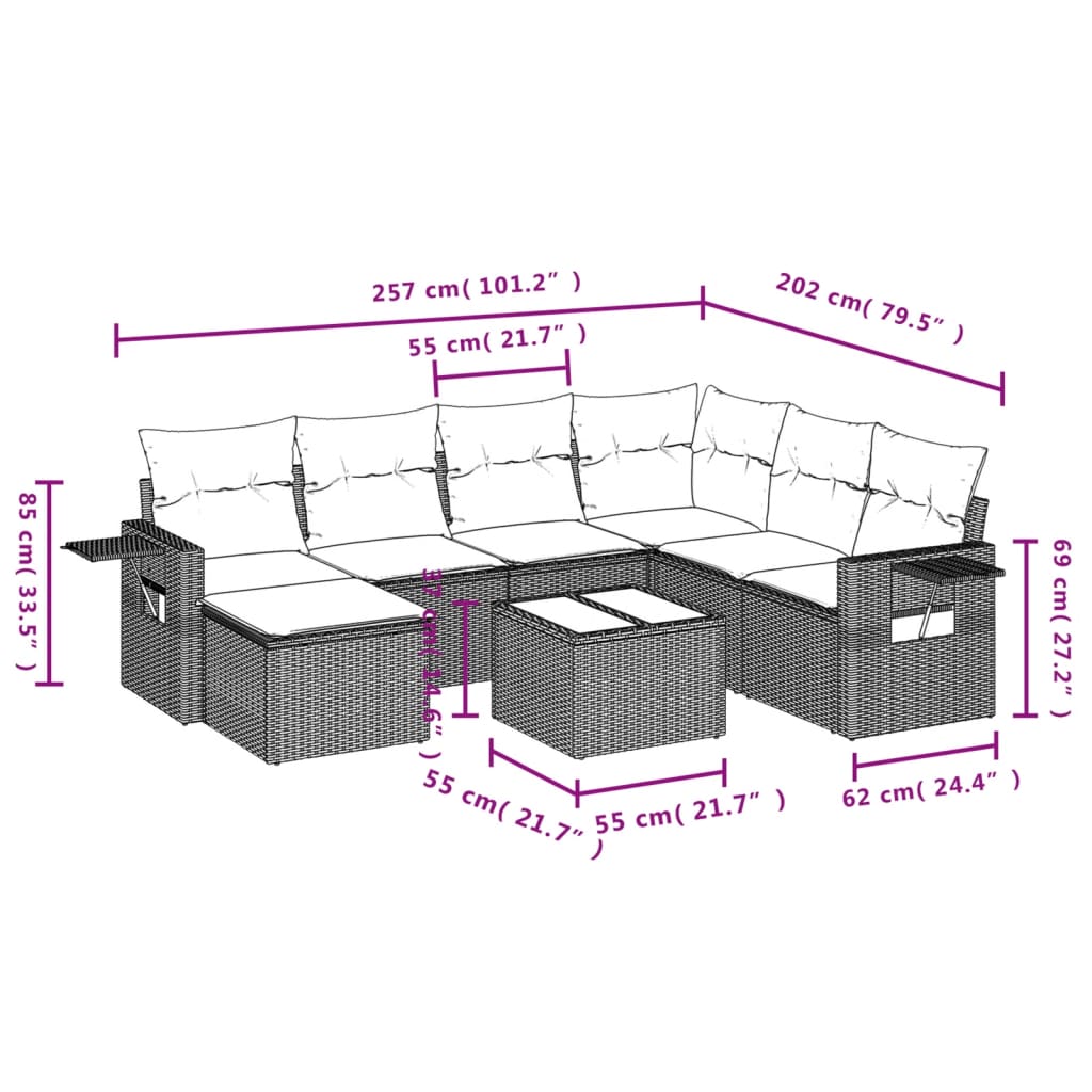 vidaXL 8-dijelni set vrtnih sofa od poliratana s jastucima bež