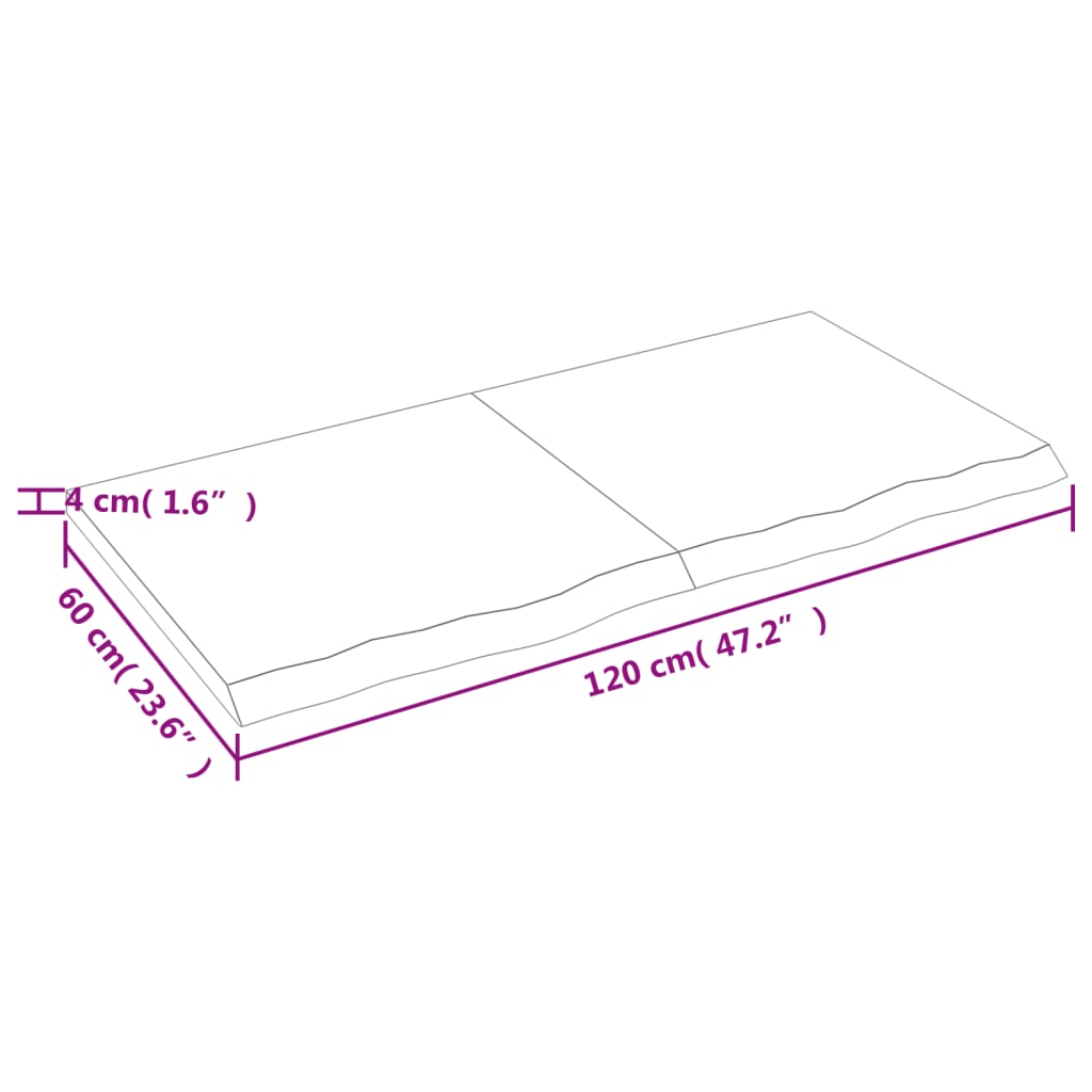 vidaXL Stolna ploča svjetlosmeđa 120x60x(2-4) cm tretirana hrastovina