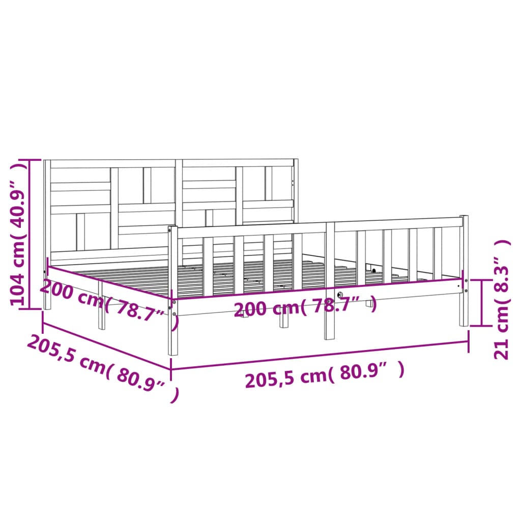 vidaXL Okvir za krevet s uzglavljem sivi 200 x 200 cm od masivnog drva