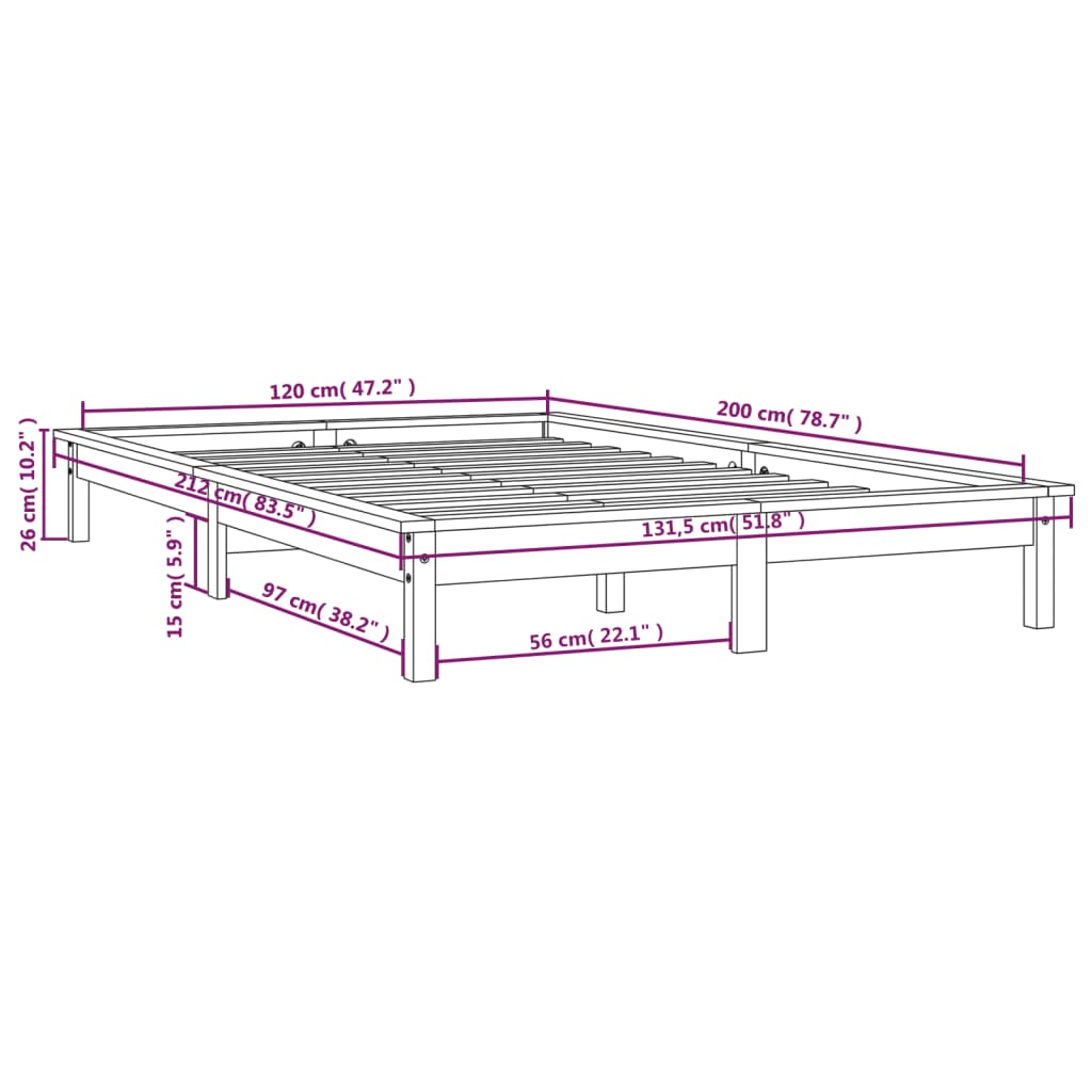 vidaXL Okvir za krevet smeđi boja meda 120x200 cm od masivne borovine