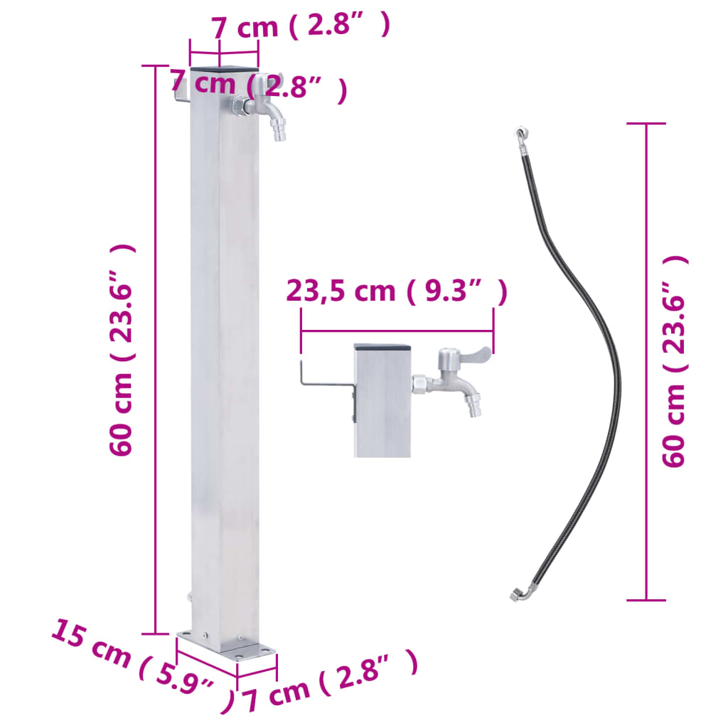 vidaXL Vrtni stup za vodu 60 cm od nehrđajućeg čelika četvrtasti