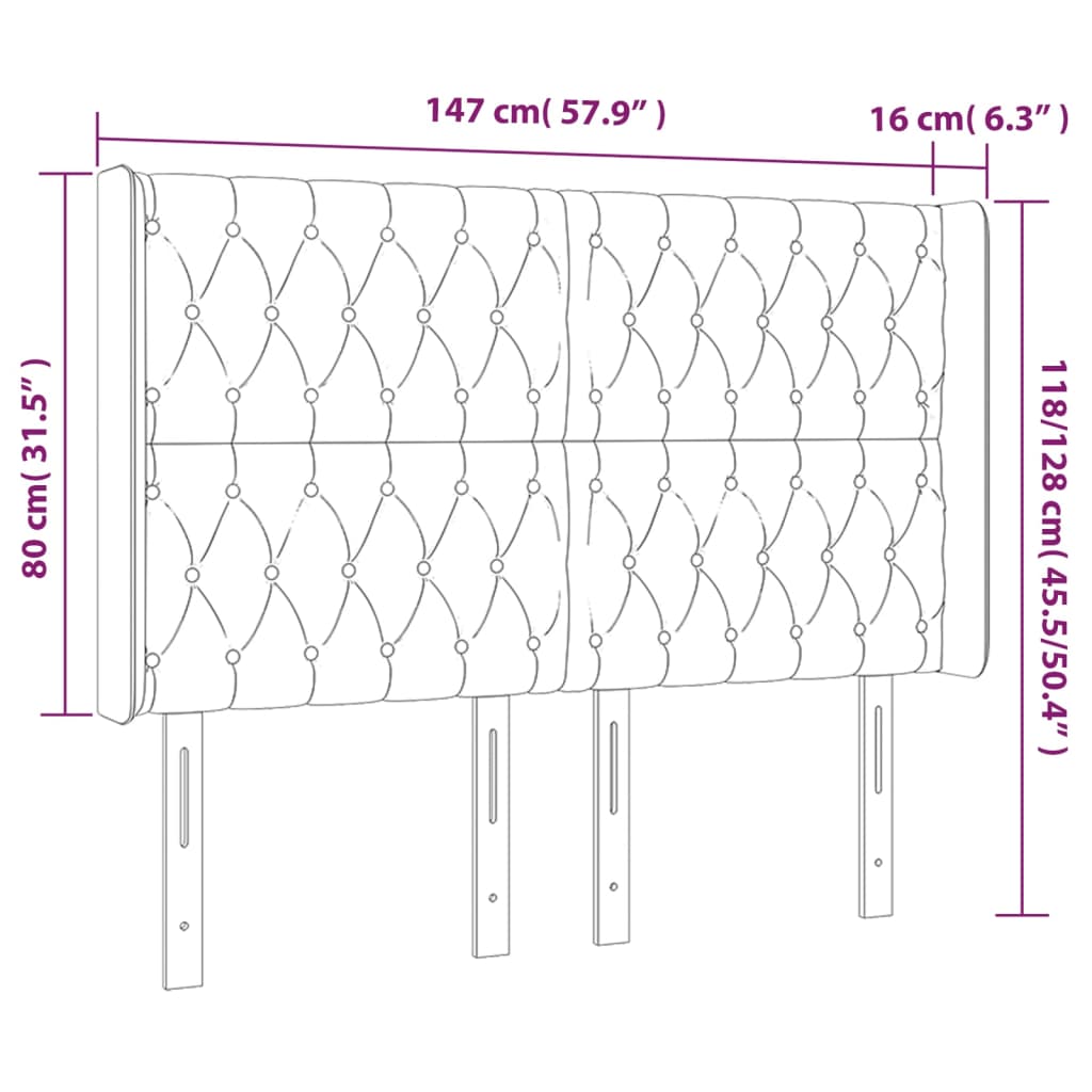 vidaXL LED uzglavlje crno 147 x 16 x 118/128 cm od tkanine