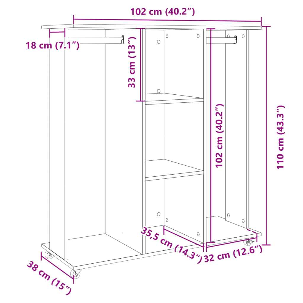 vidaXL Ormar s kotačima smeđi hrast 102x38x110 cm konstruirano drvo