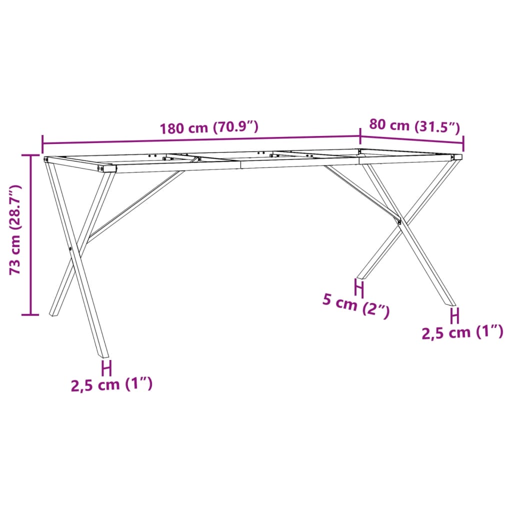 vidaXL Noge za blagovaonski stol X-oblika 180x80x73cm lijevano željezo