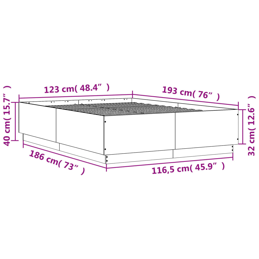 vidaXL Okvir za krevet s LED svjetlima boja hrasta 120 x 190 cm drveni