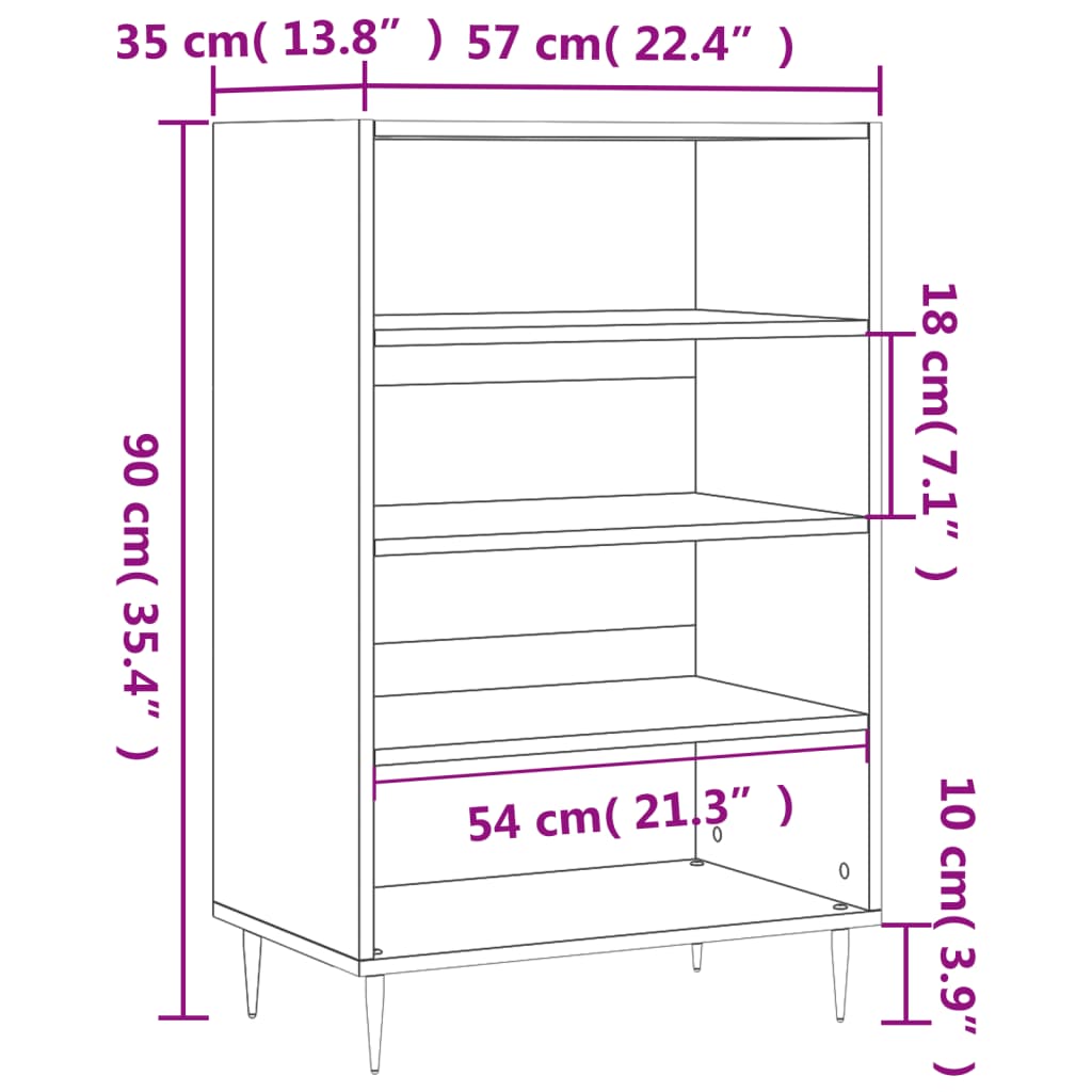 vidaXL Visoka komoda bijela 57 x 35 x 90 cm od konstruiranog drva