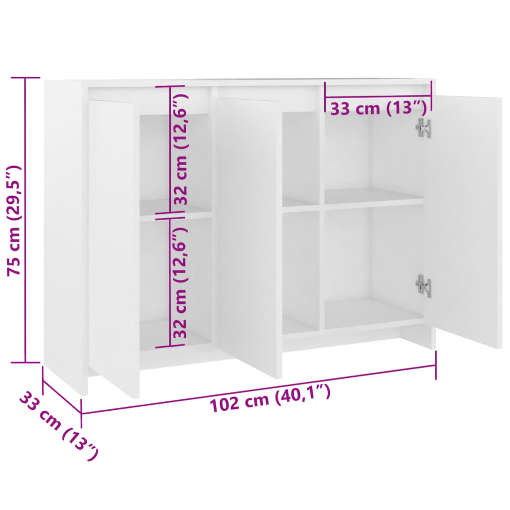 vidaXL Komoda bijela 102 x 33 x 75 cm od konstruiranog drva