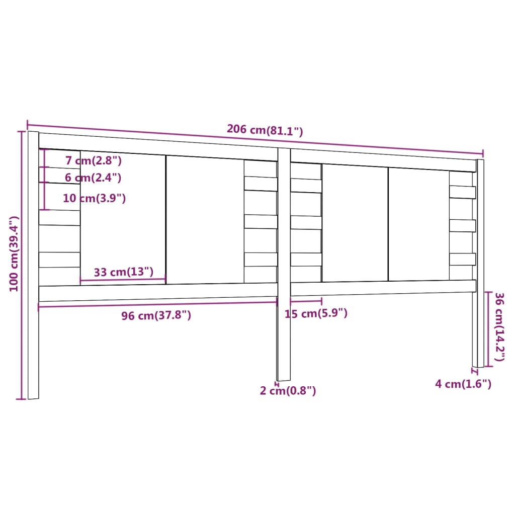 vidaXL Uzglavlje 206 x 4 x 100 cm od masivne borovine