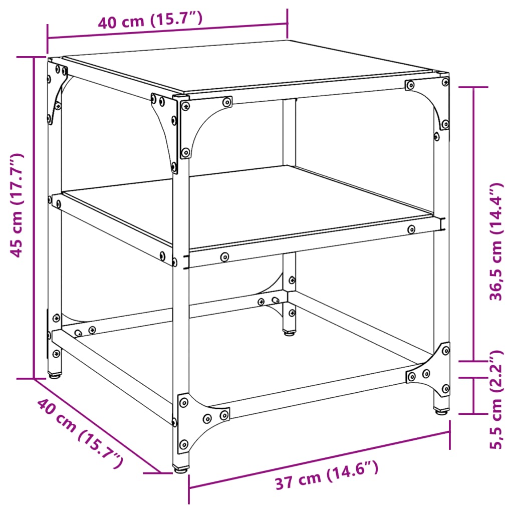 vidaXL Stolići za kavu s crnim staklenim vrhom 2 kom 40x40x45 cm čelik