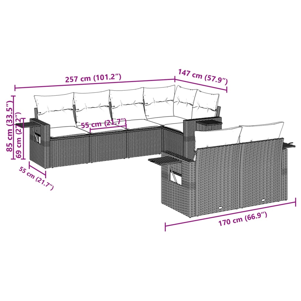 vidaXL 7-dijelni set vrtnih sofa od poliratana s jastucima bež