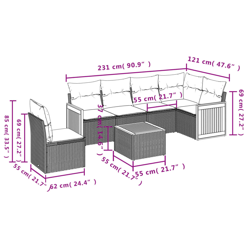 vidaXL 7-dijelni set vrtnih sofa sivi od poliratana