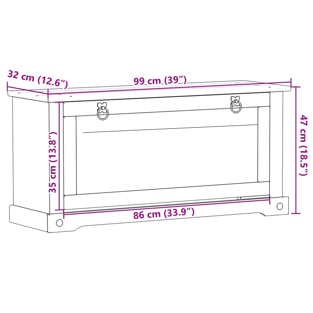 vidaXL Ormarić za cipele Corona 99 x 32 x 47 cm od masivne borovine