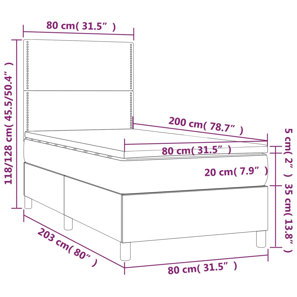 vidaXL Krevet s oprugama i madracem crni 80 x 200 cm od umjetne kože