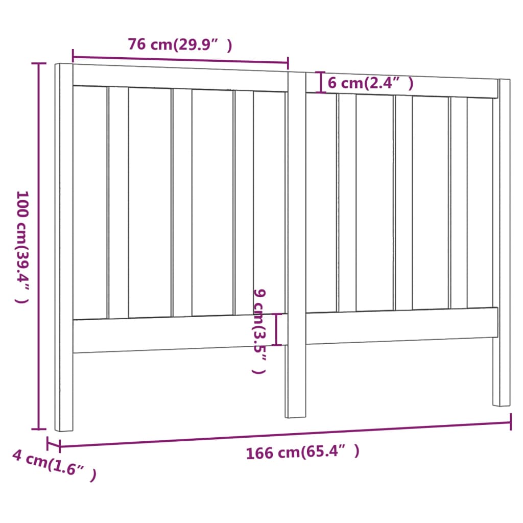 vidaXL Uzglavlje za krevet crno 166 x 4 x 100 cm od masivne borovine