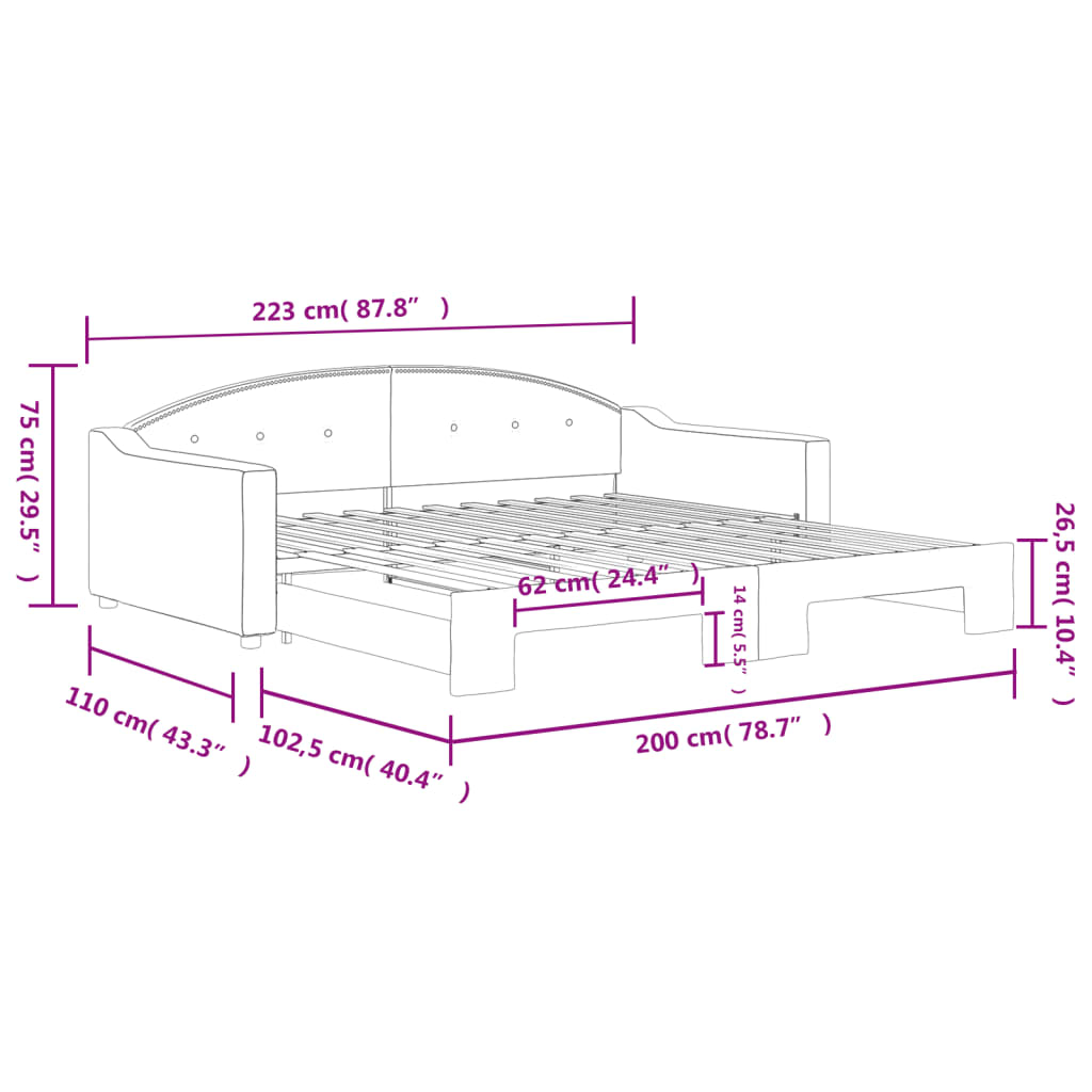 vidaXL Dnevni krevet na razvlačenje krem 100 x 200 cm od tkanine