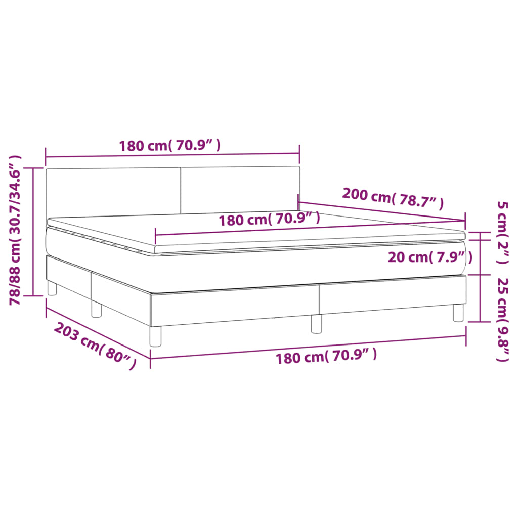 vidaXL Krevet box spring s madracem LED bijeli 180x200 cm umjetna koža