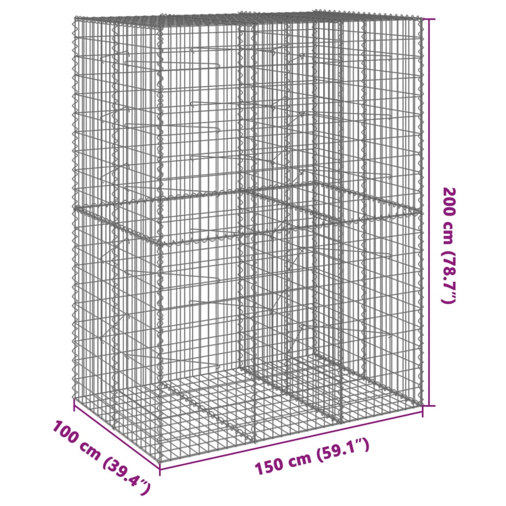 vidaXL Gabionska košara s poklopcem 150x100x200 cm pocinčano željezo