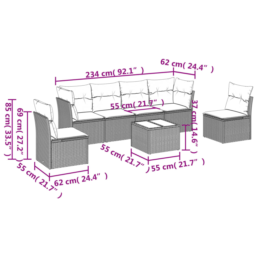 vidaXL 7-dijelni set vrtnih sofa sivi od poliratana