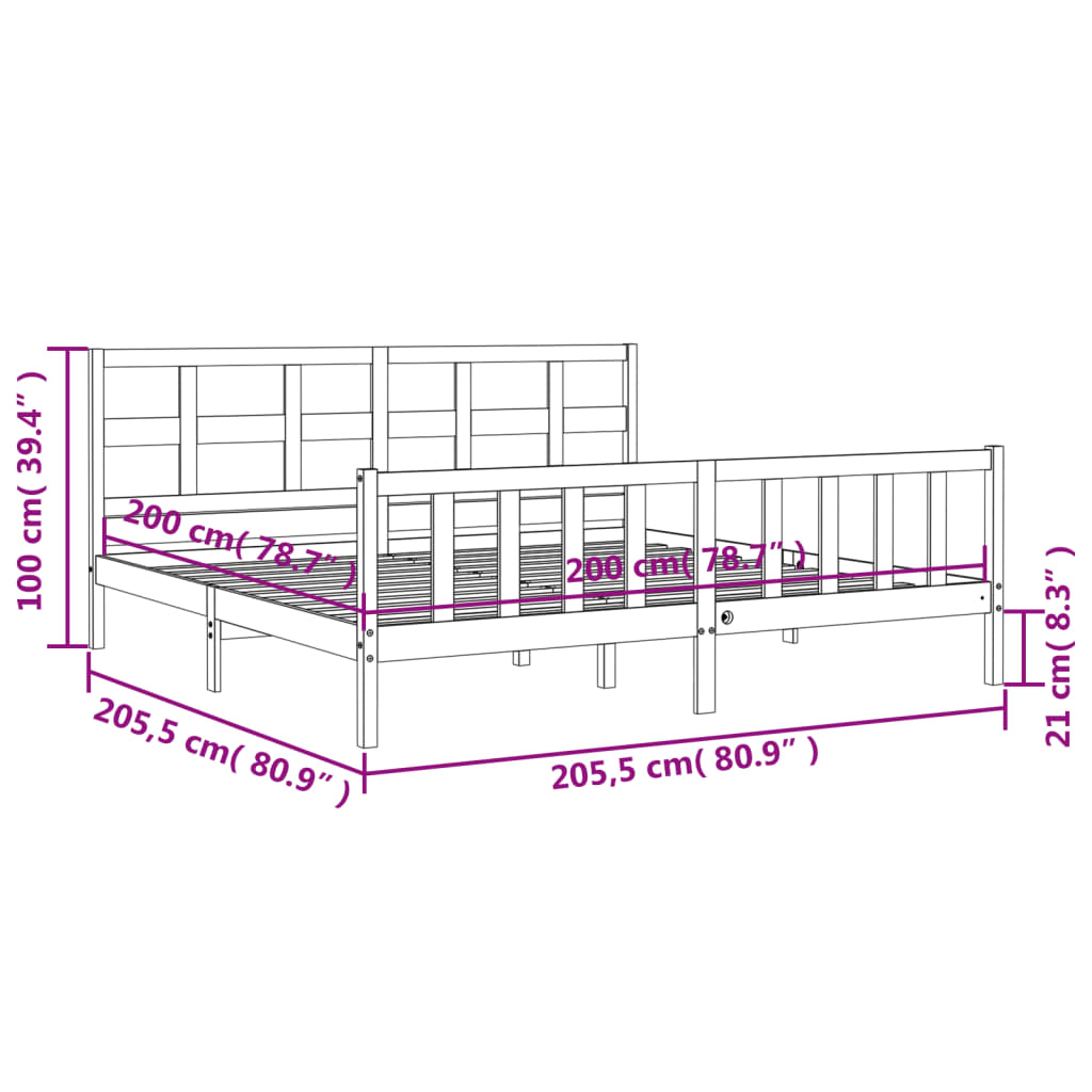 vidaXL Okvir za krevet s uzglavljem bijeli 200x200 cm od masivnog drva